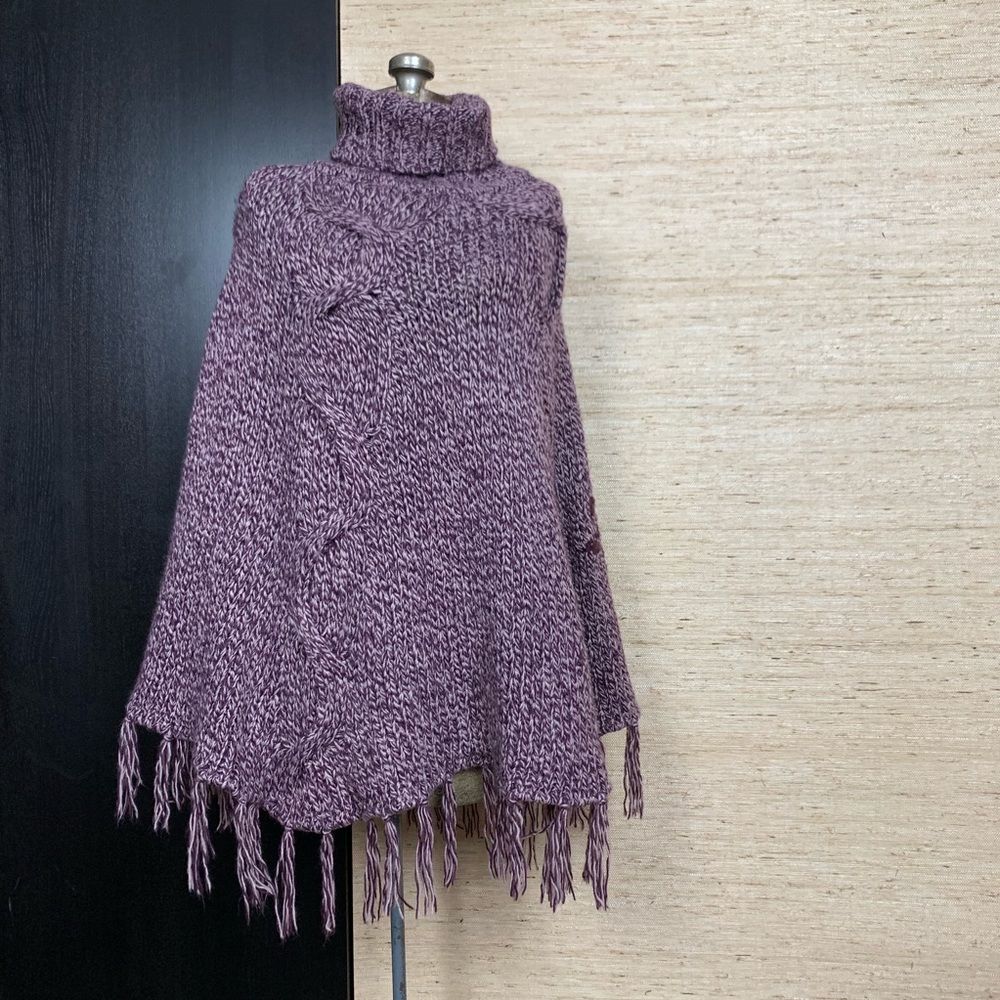 David Bitton Cableknit Turtleneck Tasseled Poncho